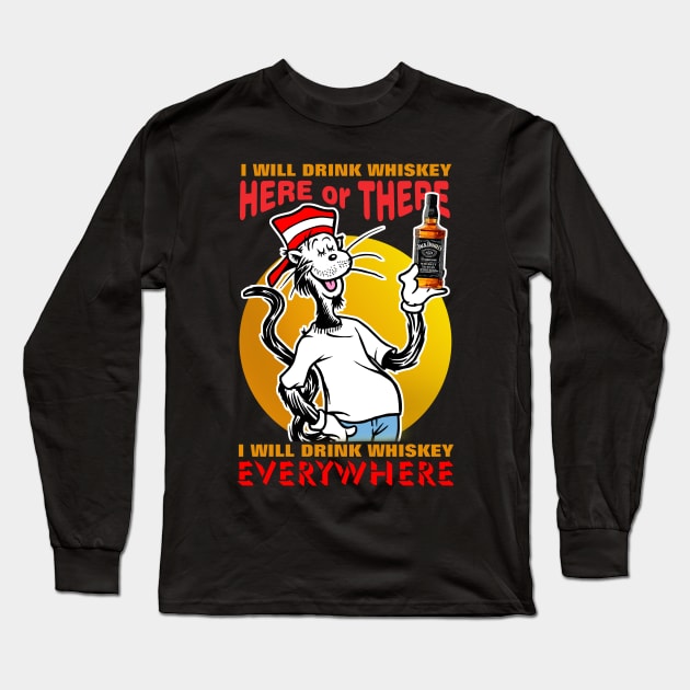 Cat Whiskey Long Sleeve T-Shirt by the Mad Artist